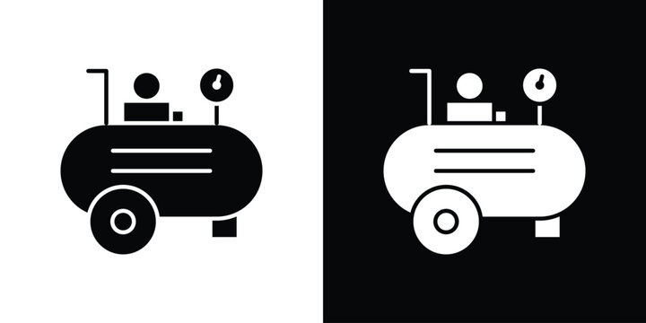 Compressor icons flat vector concept. Black and white illustrations