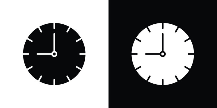 Clock nine icons flat vector concept. Black and white illustrations
