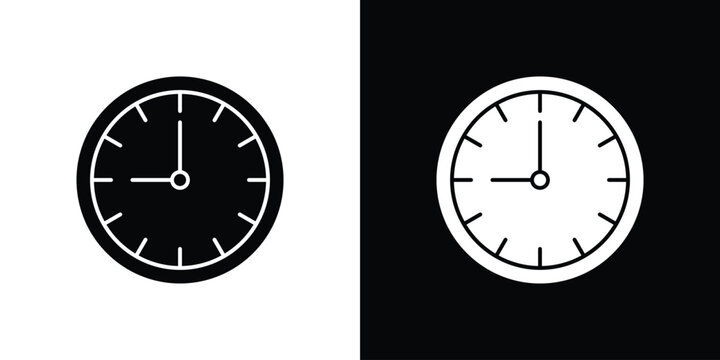 Clock icons flat vector concept. Black and white illustrations