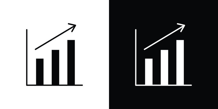 Chart histogram icons flat vector concept. Black and white illustrations