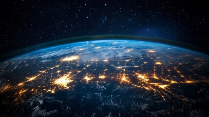 Obraz premium Earth at Night City Lights From Space with Stars Background