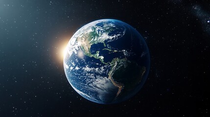 Earth From Space with Sun Rising Over the Horizon View