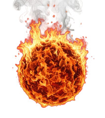 Fiery sphere surrounded by smoke and flames isolated on transparent bg, cutout png