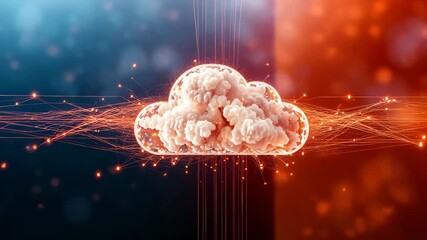 Futuristic cloud computing with digital technology and network connections, representing modern data transfer and storage.