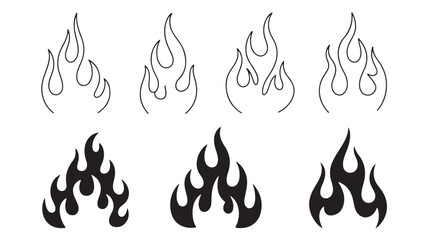 Collection of Six Fire Flame Designs in Outline and Silhouette
