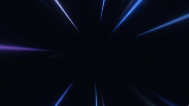 An abstract visual video of blue and purple light streaks radiating from the center, creating a dynamic and futuristic tunnel effect.