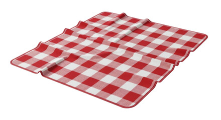 Red and white checkered picnic blanket spread out for a casual outdoor gathering cutout isolated on transparent bg, cutout png