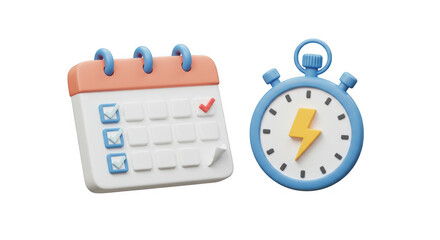 Calendar stopwatch with lightning bolt icon transparent background