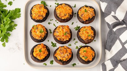Air Fried Stuffed Mushrooms on a Platter