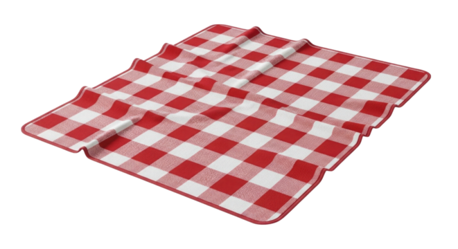 Red and white checkered picnic blanket spread out for a casual outdoor gathering cutout isolated on transparent bg, cutout png