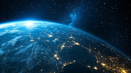 Obraz premium Earth View From Space at Night Showing City Lights and Stars