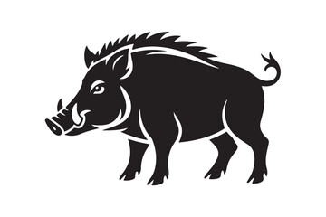Fototapeta premium Bold Black and White Silhouette of a Wild Boar with Prominent Tusks