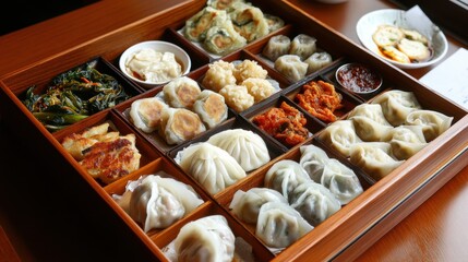 Assorted Air-Fried Dumplings in Wooden Tray