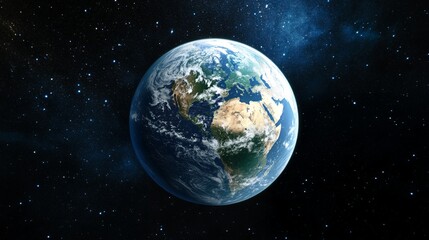 Earth Planet View From Space Showing Continents Oceans and Stars