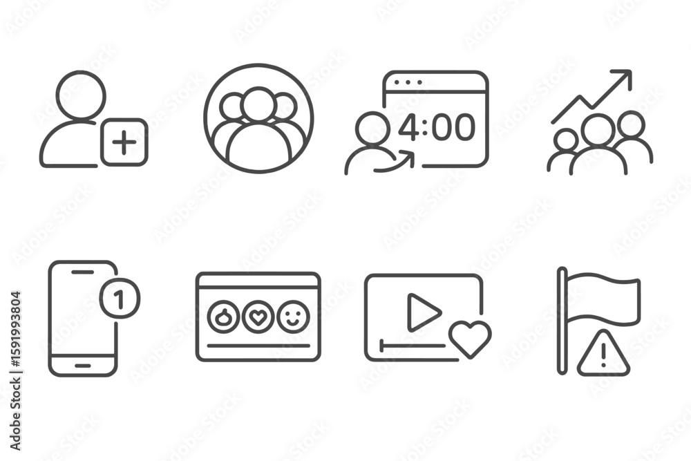 Poster social media interaction icon set in linear style. user engagement icons collection