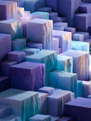 Fototapeta premium Abstract geometric landscape of colorful blocks and stairs with soft lighting