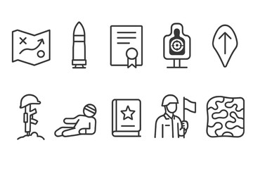 Fototapeta premium Military, warfare outline icon set. combat, defense icons line collection