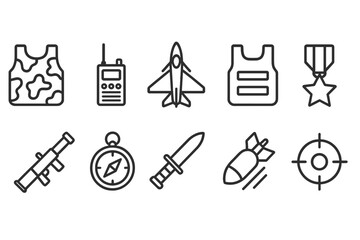 Military, war line icon set. army equipment, weapon icons outline collection