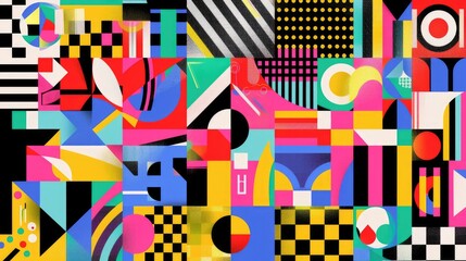 Colorful abstract geometric shapes and patterns. Digital artwork of vibrant color of shape with overlapping style for background. Abstract artwork of colorful shape. Design for poster, print. AIG51.