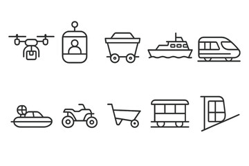 Transportation and vehicle line icon set. diverse travel icons collection