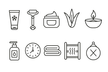 Spa and wellness line icon set: beauty, relaxation, skincare linear illustrations