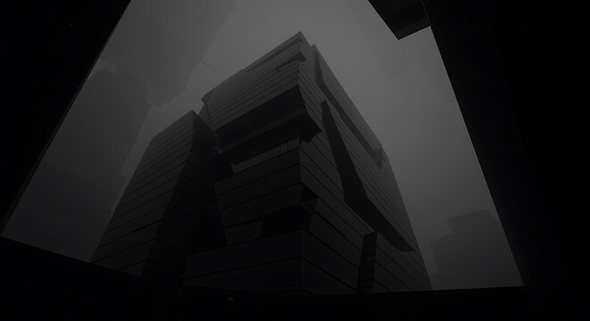 Black and white abstract architectural design of a tall concrete and glass city skyscraper against the skyBlack and white abstract architectural design of a tall concrete and glass city skyscraper aga