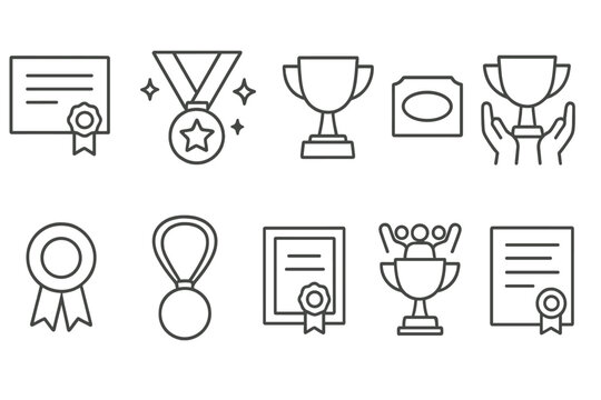 Award and achievement icon set. recognition, trophy, medal icons in line style