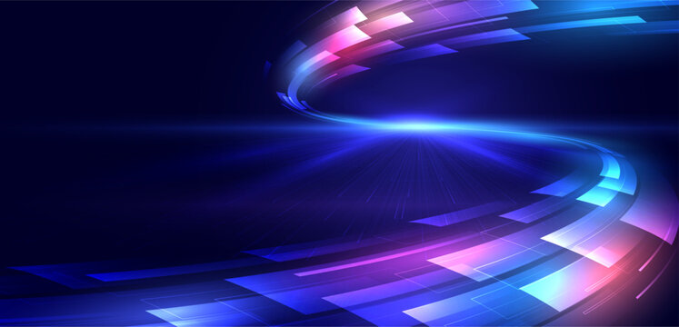 Abstract digital technology background. Innovation high-tech future, network connection, speed movement, communication, big data, data transfer, Network, cyber light trails.