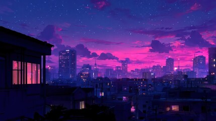 Vibrant city skyline at twilight