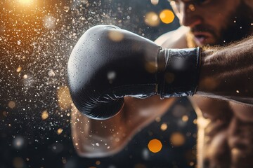 Boxer delivering a powerful uppercut boxing gym action shot dynamic environment close-up view strength and determination in sports