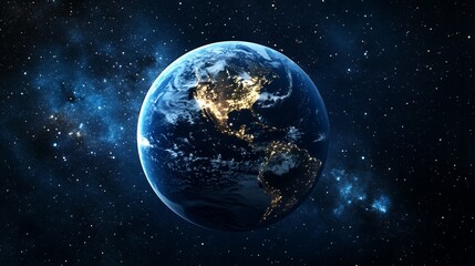 Obraz premium Earth From Space with City Lights and Starry Galaxy Background