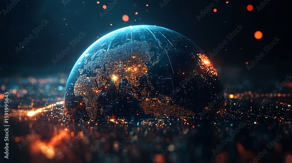 Poster digital earth globe showing global network connectivity and data transfer