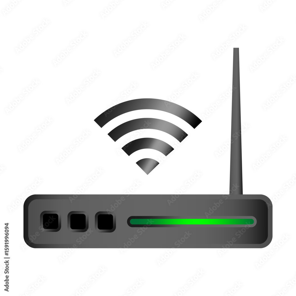 Poster wi fi router. internet device icon. network connection symbol. vector modem graphic.