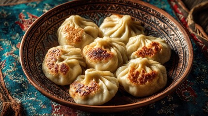 Turkmenistan dish Manty Steamed dumplings plump dough pockets with meat