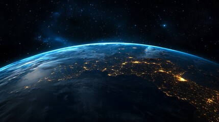 Fototapeta premium Earth From Space Showing City Lights and Atmosphere During Nighttime