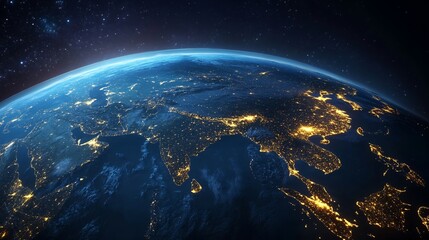 Earth From Space Asia Illuminated with City Lights Night View