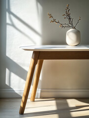 Modern minimalist white table light and shadow interior space