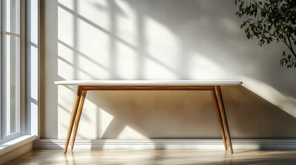 Modern minimalist white table light and shadow interior space