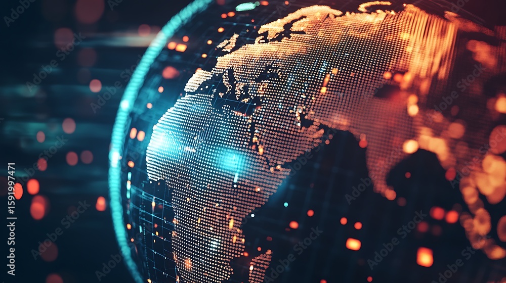 Poster digital earth globe showing data connections and global communication networks