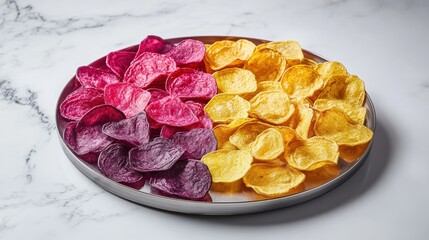Colorful Air-Fried Beet Chips on Plate