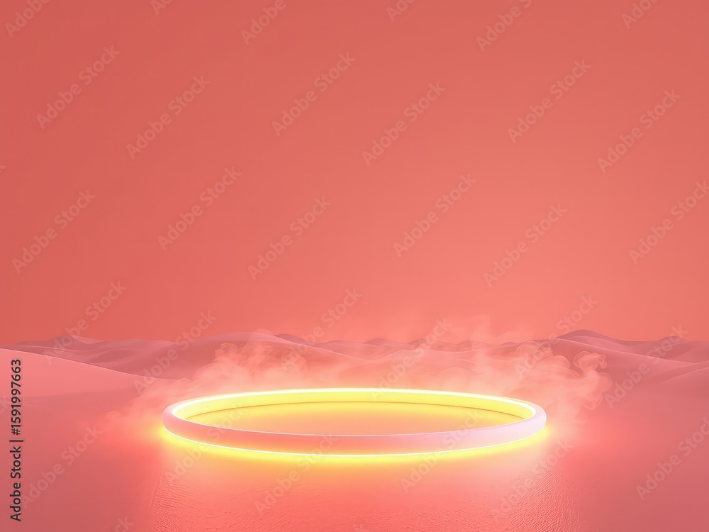 Fototapete illuminated platform in dreamy pastel setting with soft hazy ambiance for showcasing products or cre