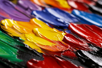 Obraz premium Close-up view of a paint roller coated with bright fresh paint