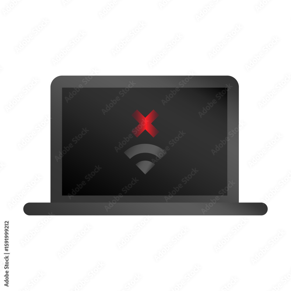 Poster laptop offline icon. red cross indicator. no wi fi. vector network error.