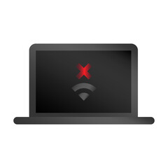 Laptop offline icon. Red cross indicator. No Wi Fi. Vector network error.
