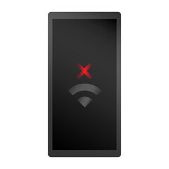 Tablet computer screen. No Wi Fi signal. Disconnected network symbol. Vector technology warning.
