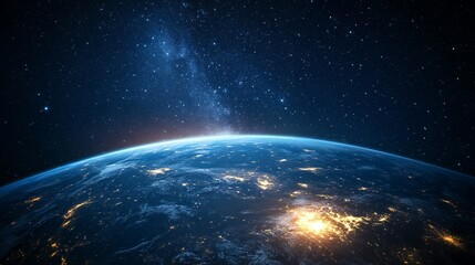 Obraz premium Earth From Space View at Night with City Lights and Stars