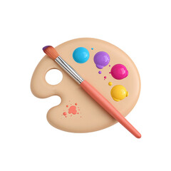 Artistic palette with vibrant paint blobs and brush, illustration for creative process concept