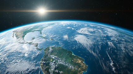 Earth View From Space with Sunlight Over America and Ocean