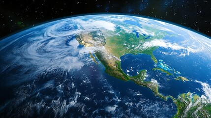 Earth From Space View Showing North America and Weather Patterns