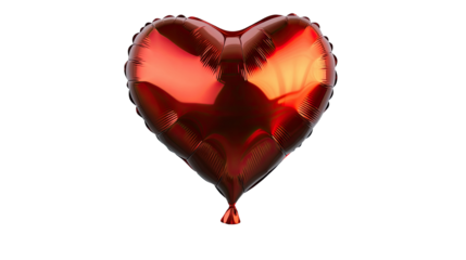 a rich reflection red heart balloon glows brightly on white background